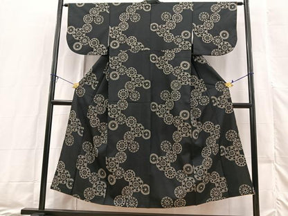 平和屋着物■上質な紬 花絵皿文 正絹 逸品 BAAX3453yc
