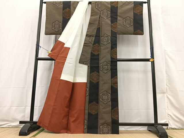 平和屋着物■上質な紬 正倉院花文 正絹 逸品 BAAX3455yc