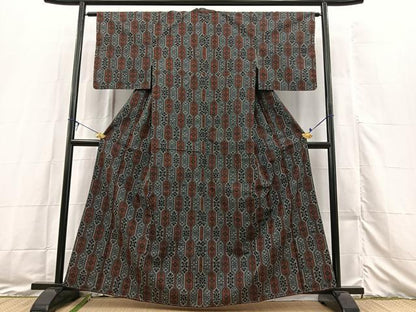 平和屋着物■上質な紬 幾何学花文 正絹 逸品 未使用 BAAX3458yc