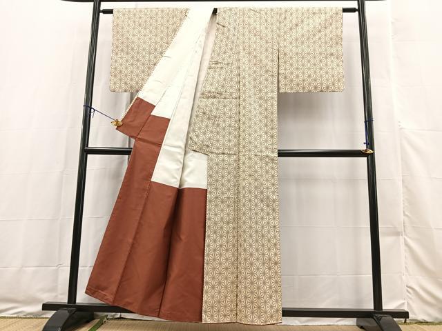 平和屋着物■上質な紬 麻の葉文様 正絹 逸品 BAAX3460yc