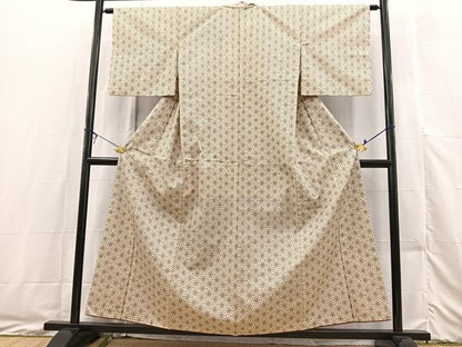 平和屋着物■上質な紬 麻の葉文様 正絹 逸品 BAAX3460yc