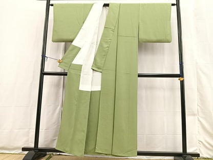 平和屋着物■上質な色無地　柳色　正絹　逸品　BAAX3486yc