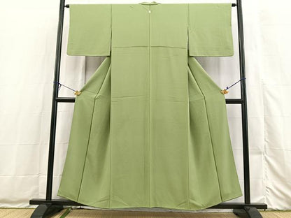 平和屋着物■上質な色無地　柳色　正絹　逸品　BAAX3486yc