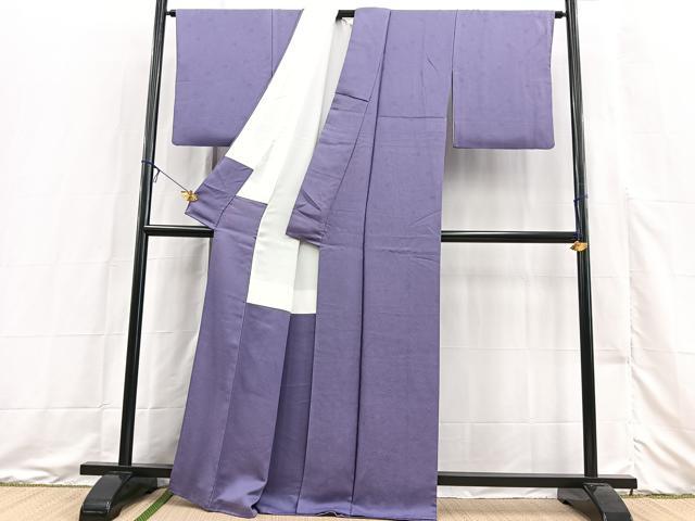 平和屋着物●上質な色無地　菊花地紋　竜胆色　正絹　逸品　BAAX3487yc