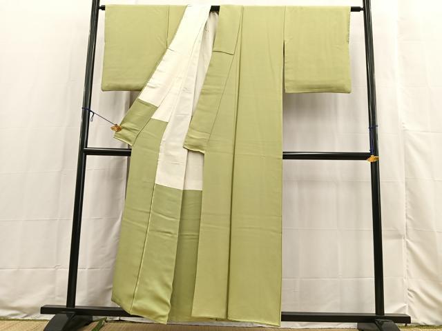 平和屋着物■上質な色無地　鮫小紋柄地紋　柳茶色　正絹　逸品　BAAX3489yc