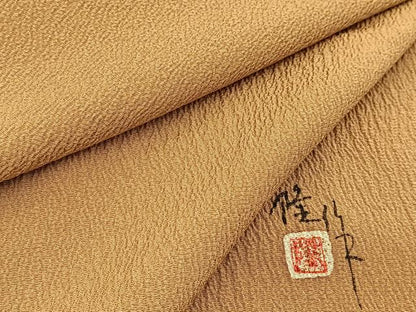 平和屋着物●染師　故・山代谷隆　色無地　黄橡色　正絹　逸品　BAAX3494yc