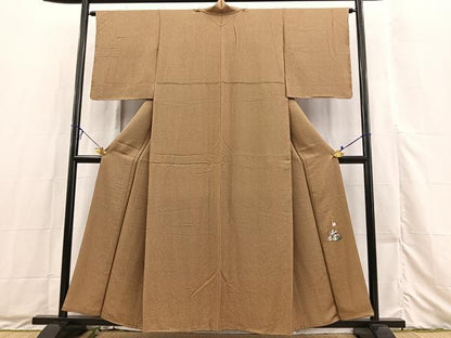 平和屋着物●立体友禅作家　涌波紅彩　色無地　ワンポイント　斜線地紋　朽葉色　正絹　逸品　未使用　BAAX3495yc
