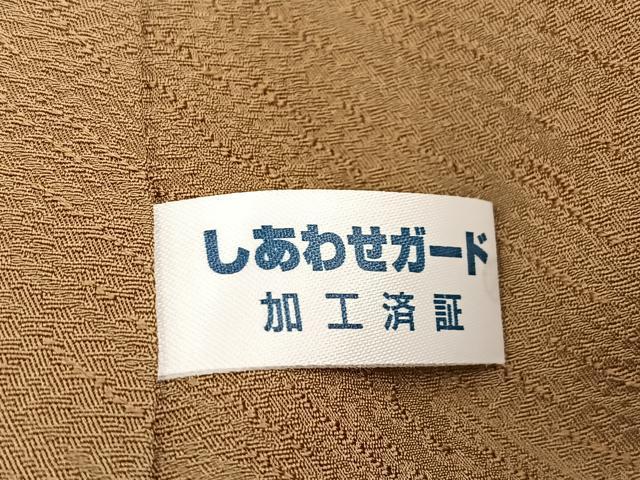 平和屋着物●立体友禅作家　涌波紅彩　色無地　ワンポイント　斜線地紋　朽葉色　正絹　逸品　未使用　BAAX3495yc