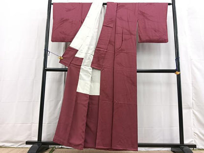平和屋着物■上質な色無地　抽象地紋　中紅色　正絹　逸品　BAAX3498yc