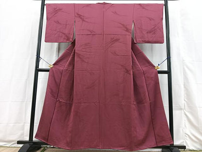 平和屋着物■上質な色無地　抽象地紋　中紅色　正絹　逸品　BAAX3498yc
