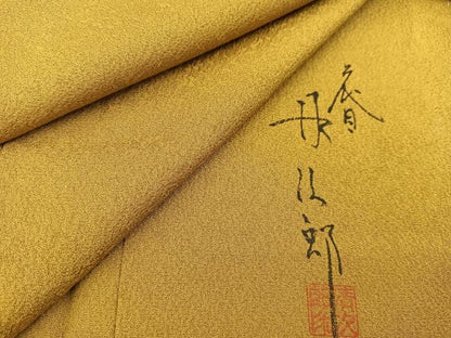 平和屋着物●二代目清次郎　手描き　色無地　ワンポイント　菜種油色　正絹　逸品　未使用　BAAX3501yc