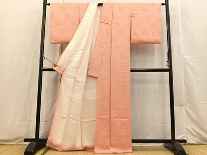 平和屋着物●上質な色無地　花尽くし地紋　甚三紅色　正絹　逸品　未使用　BAAX3503yc