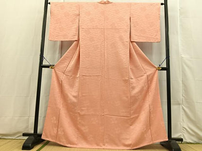 平和屋着物●上質な色無地　花尽くし地紋　甚三紅色　正絹　逸品　未使用　BAAX3503yc