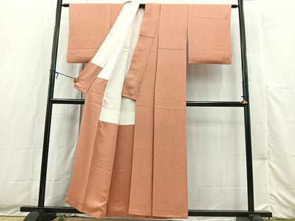 平和屋着物■上質な色無地　紋意匠　洗朱色　正絹　逸品　BAAX3507yc