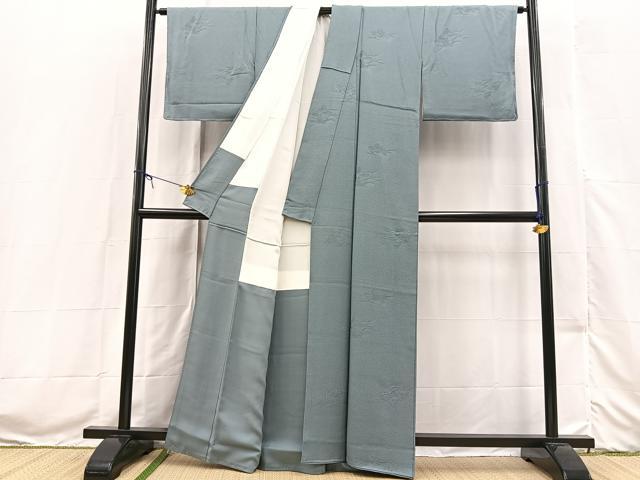 平和屋着物●上質な色無地　立波地紋　湊鼠色　正絹　逸品　未使用　BAAX3515yc