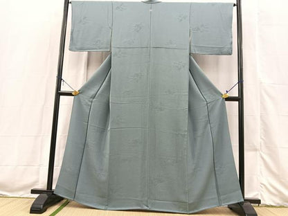 平和屋着物●上質な色無地　立波地紋　湊鼠色　正絹　逸品　未使用　BAAX3515yc