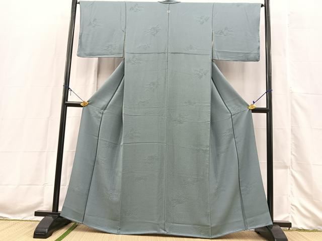 平和屋着物●上質な色無地　立波地紋　湊鼠色　正絹　逸品　未使用　BAAX3515yc