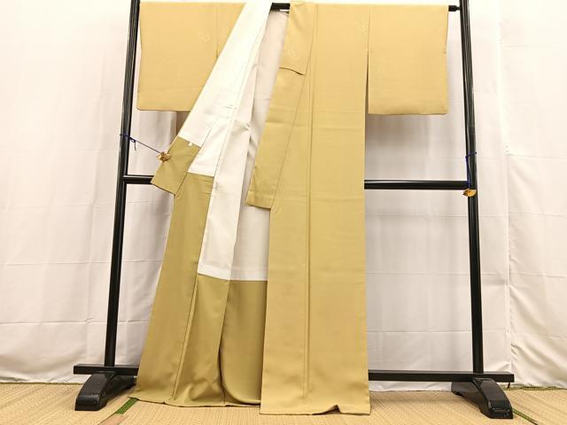 平和屋着物●上質な色無地　花丸地紋　淡黄色　ロング丈　正絹　逸品　BAAX3516yc