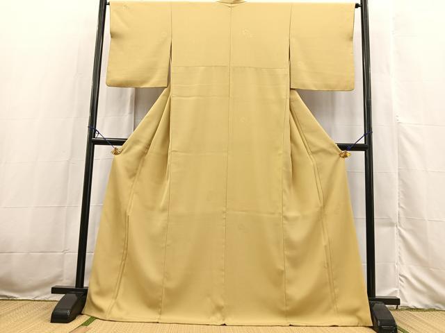 平和屋着物●上質な色無地　花丸地紋　淡黄色　ロング丈　正絹　逸品　BAAX3516yc