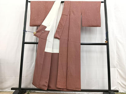 平和屋着物■上質な色無地　抽象地紋　退紅色　大丸扱い　正絹　逸品　BAAX3522yc