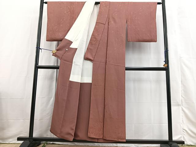 平和屋着物■上質な色無地　抽象地紋　退紅色　大丸扱い　正絹　逸品　BAAX3522yc