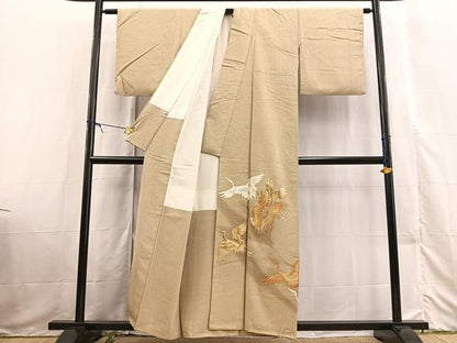 平和屋着物■色留訪問着　駒刺繍　飛鶴文　正絹　逸品　BAAX3526yc