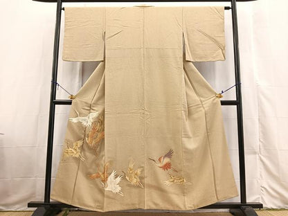 平和屋着物■色留訪問着　駒刺繍　飛鶴文　正絹　逸品　BAAX3526yc