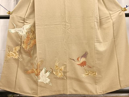 平和屋着物■色留訪問着　駒刺繍　飛鶴文　正絹　逸品　BAAX3526yc