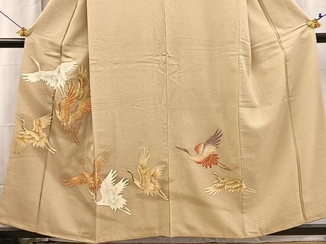 平和屋着物■色留訪問着　駒刺繍　飛鶴文　正絹　逸品　BAAX3526yc