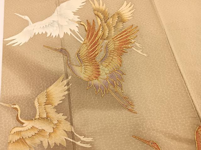 平和屋着物■色留訪問着　駒刺繍　飛鶴文　正絹　逸品　BAAX3526yc