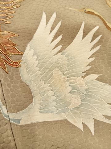 平和屋着物■色留訪問着　駒刺繍　飛鶴文　正絹　逸品　BAAX3526yc
