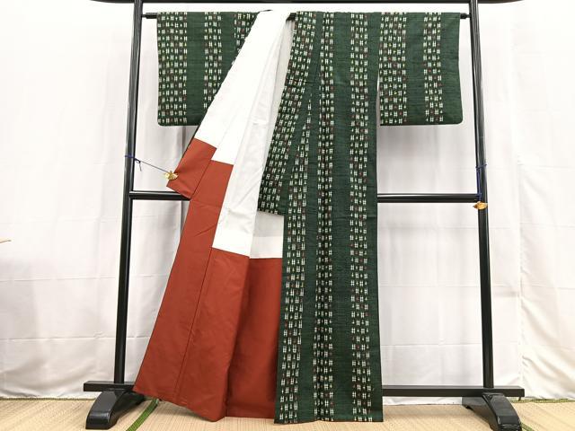 平和屋着物■上質な紬　井桁絣　正絹　逸品　BAAX3528yc