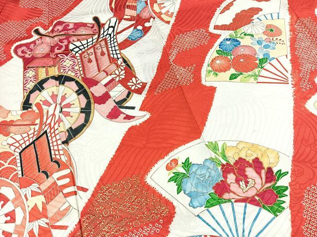平和屋着物■豪華振袖　駒刺繍　絞り　御所車扇面花文　金彩　正絹　逸品　BAAX3531yc