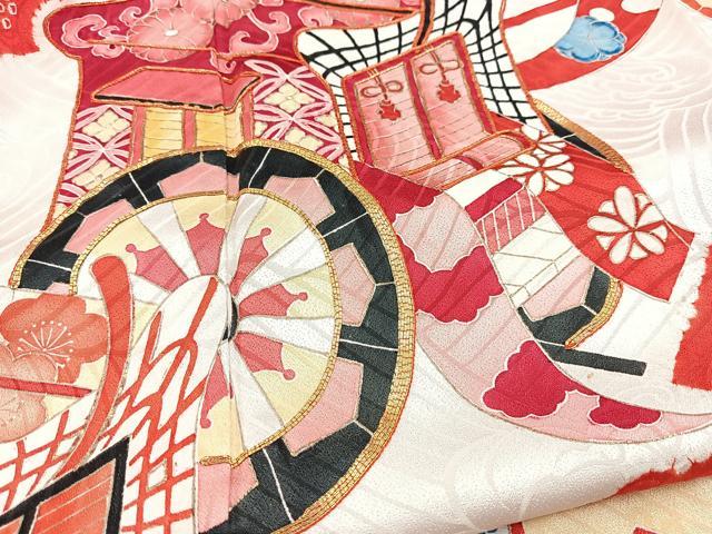 平和屋着物■豪華振袖　駒刺繍　絞り　御所車扇面花文　金彩　正絹　逸品　BAAX3531yc