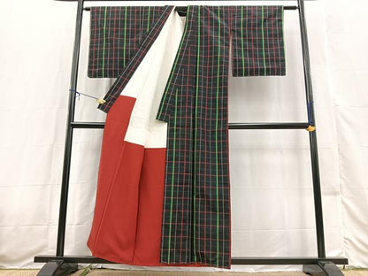 平和屋着物■上質な紬　格子柄　正絹　逸品　未使用　BAAX3561yc