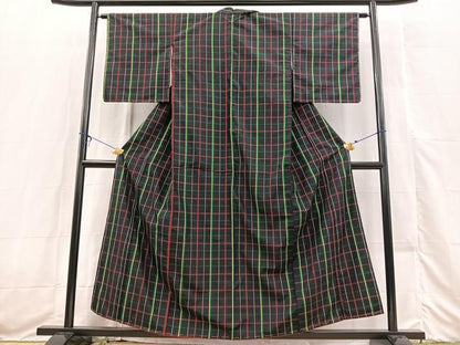 平和屋着物■上質な紬　格子柄　正絹　逸品　未使用　BAAX3561yc