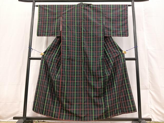 平和屋着物■上質な紬　格子柄　正絹　逸品　未使用　BAAX3561yc