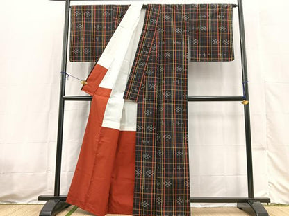 平和屋着物■上質な紬　幾何学文様　正絹　逸品　未使用　BAAX3563yc