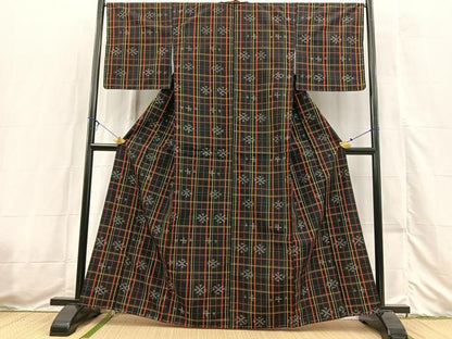 平和屋着物■上質な紬　幾何学文様　正絹　逸品　未使用　BAAX3563yc