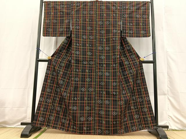 平和屋着物■上質な紬　幾何学文様　正絹　逸品　未使用　BAAX3563yc
