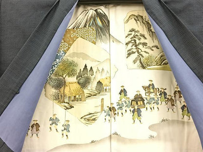 平和屋着物■男性 本場大島紬 アンサンブル 長羽織 100亀甲 総詰め 羽裏：富士 正絹 逸品 BAAX3570yc