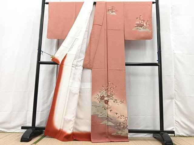平和屋着物■訪問着　鴛鴦花文　暈し染め　金銀彩　正絹　逸品　BAAX3574yc