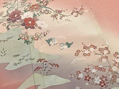 平和屋着物■訪問着　鴛鴦花文　暈し染め　金銀彩　正絹　逸品　BAAX3574yc