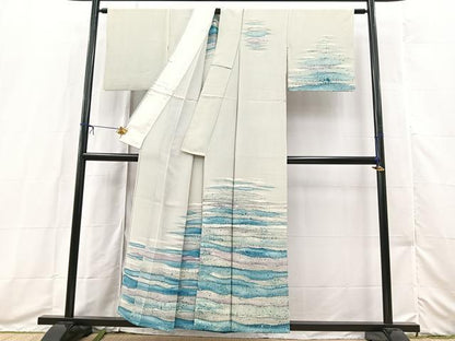 平和屋着物▽訪問着　単衣　横段文　正絹　逸品　BAAX3576yc