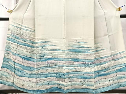 平和屋着物▽訪問着　単衣　横段文　正絹　逸品　BAAX3576yc