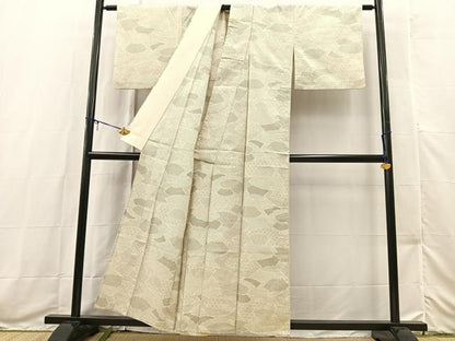 平和屋着物▽上質な紬　単衣　重ね地紙文　正絹　逸品　BAAX3577yc