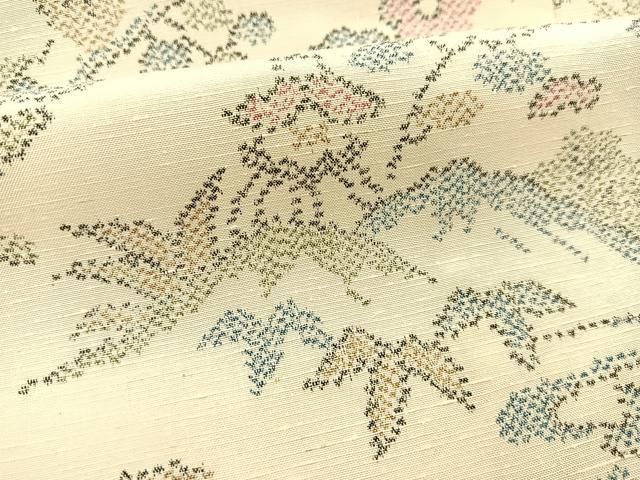 平和屋着物▽上質な紬　単衣　風景花文　正絹　逸品　BAAX3580yc