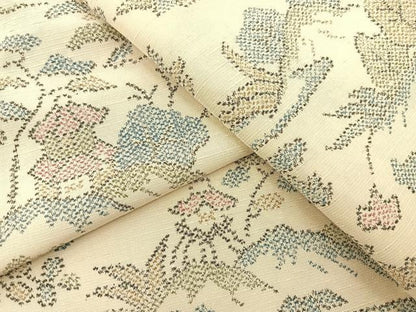 平和屋着物▽上質な紬　単衣　風景花文　正絹　逸品　BAAX3580yc