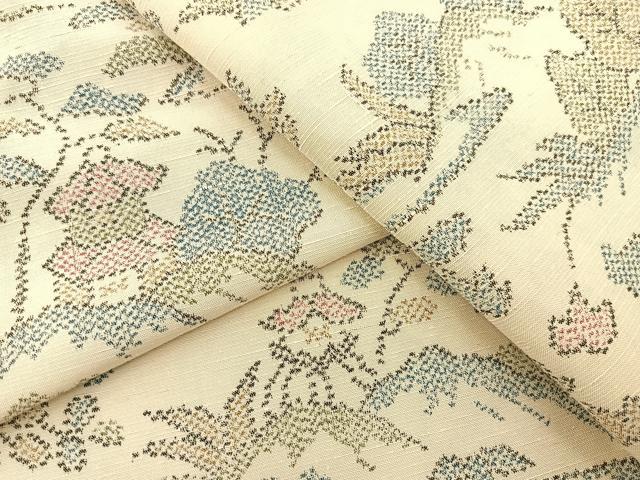 平和屋着物▽上質な紬　単衣　風景花文　正絹　逸品　BAAX3580yc