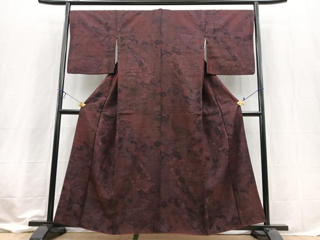 平和屋着物■上質な小紋　生紬地　切嵌花文　正絹　逸品　BAAX3587yc